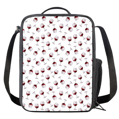 Glasses Of Wine Pattern Print Crossbody Lunch Bag