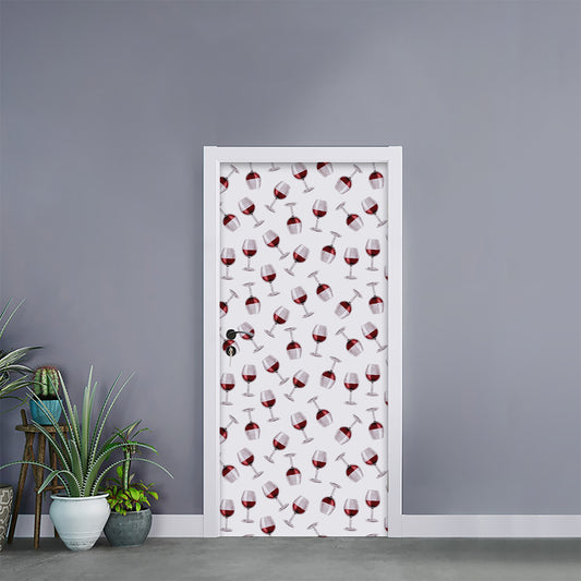 Glasses Of Wine Pattern Print Door Sticker