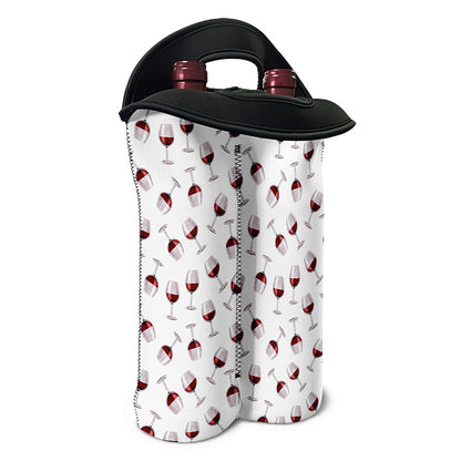 Glasses Of Wine Pattern Print Double Neoprene Wine Tote