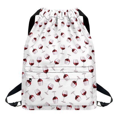 Glasses Of Wine Pattern Print Drawstring Backpack
