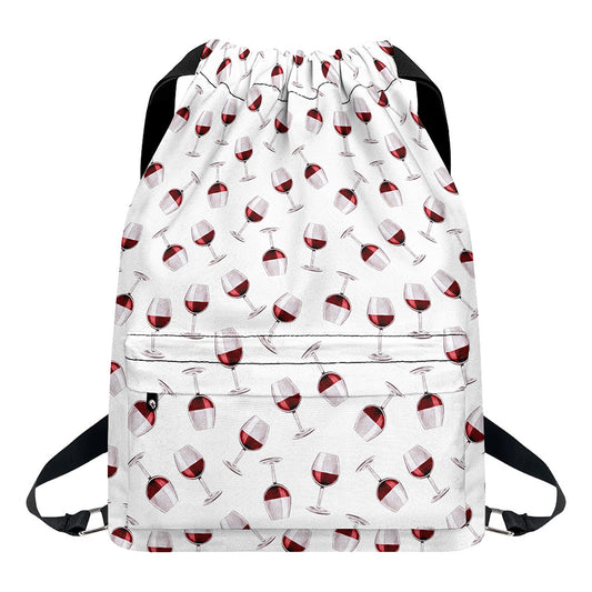 Glasses Of Wine Pattern Print Drawstring Backpack