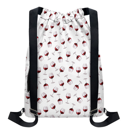 Glasses Of Wine Pattern Print Drawstring Backpack