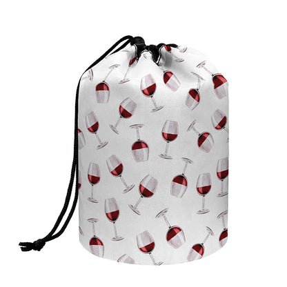 Glasses Of Wine Pattern Print Drawstring Makeup Bag