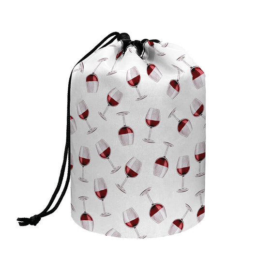 Glasses Of Wine Pattern Print Drawstring Makeup Bag