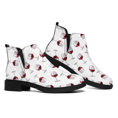 Glasses Of Wine Pattern Print Flat Ankle Boots