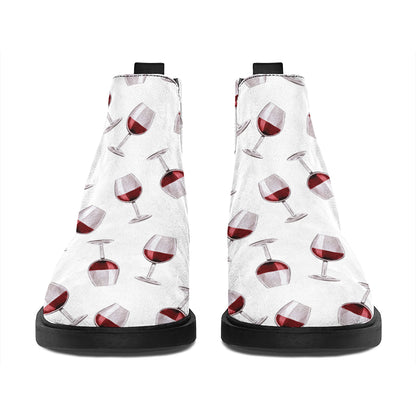 Glasses Of Wine Pattern Print Flat Ankle Boots