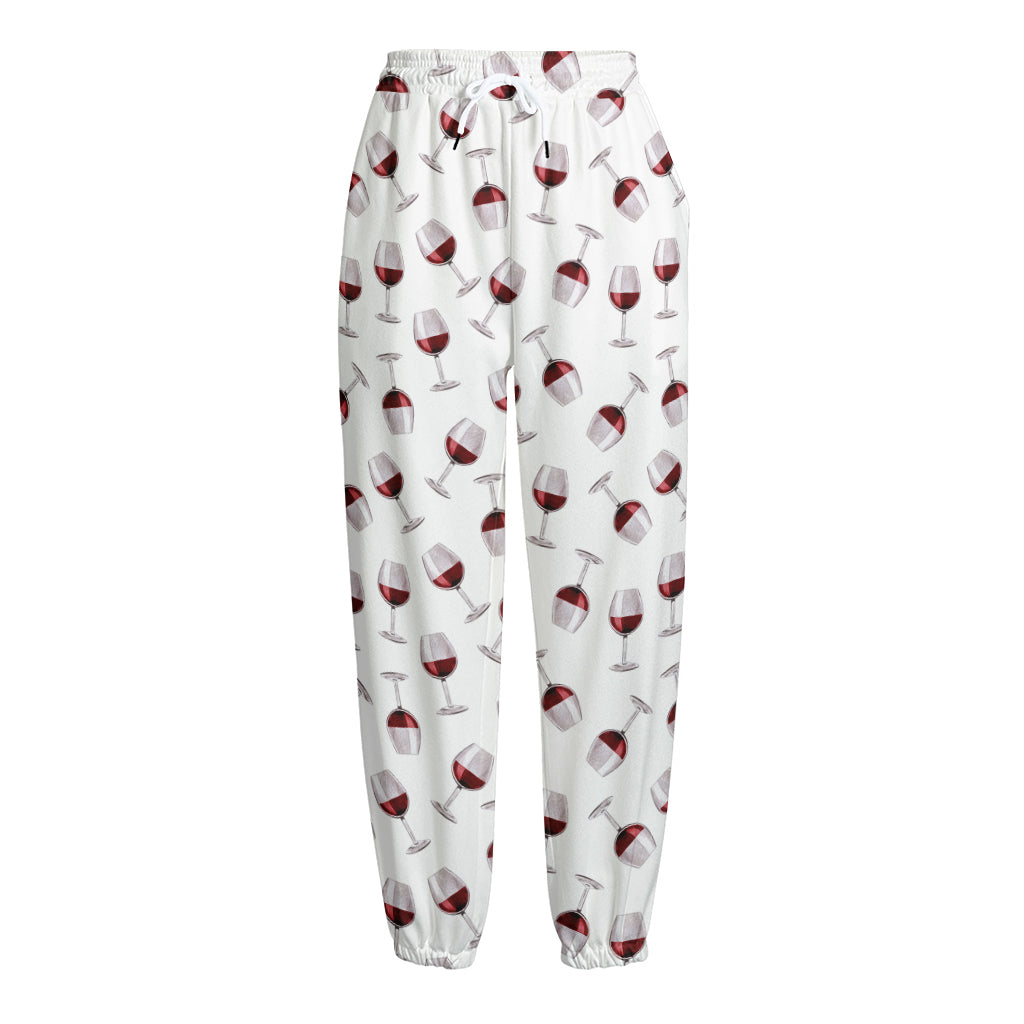 Glasses Of Wine Pattern Print Fleece Lined Knit Pants