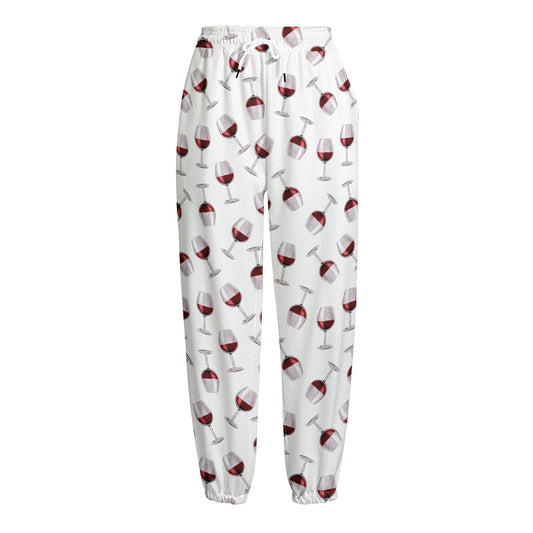 Glasses Of Wine Pattern Print Fleece Lined Knit Pants