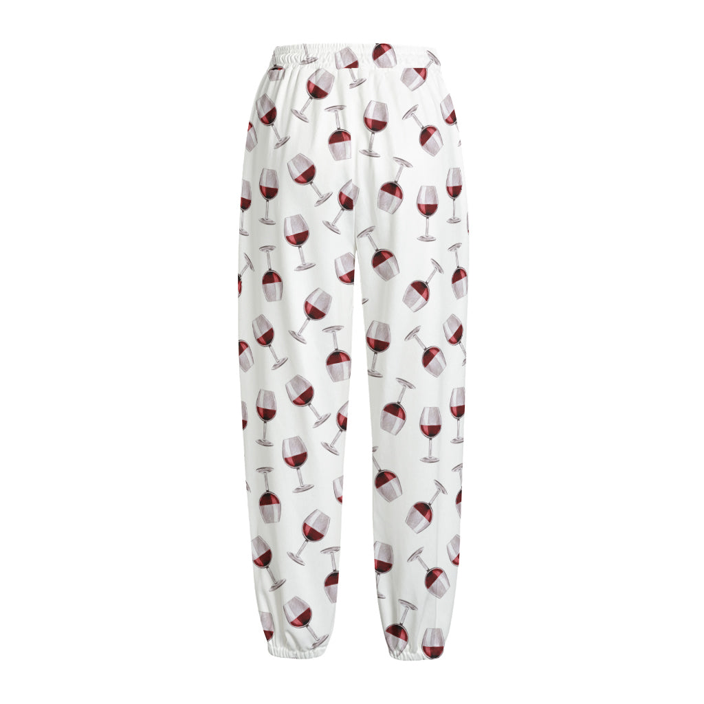 Glasses Of Wine Pattern Print Fleece Lined Knit Pants