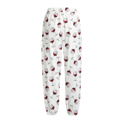 Glasses Of Wine Pattern Print Fleece Lined Knit Pants