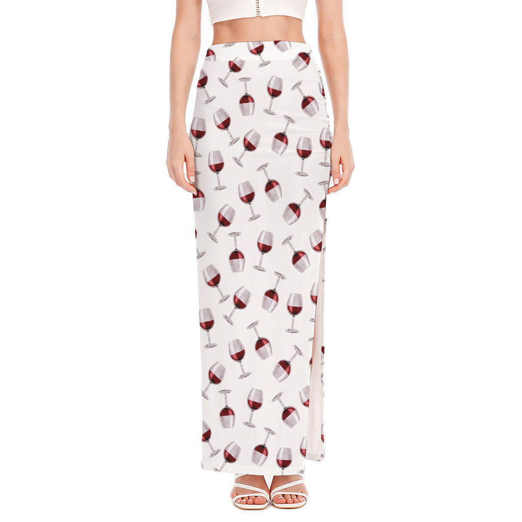 Glasses Of Wine Pattern Print High Slit Maxi Skirt