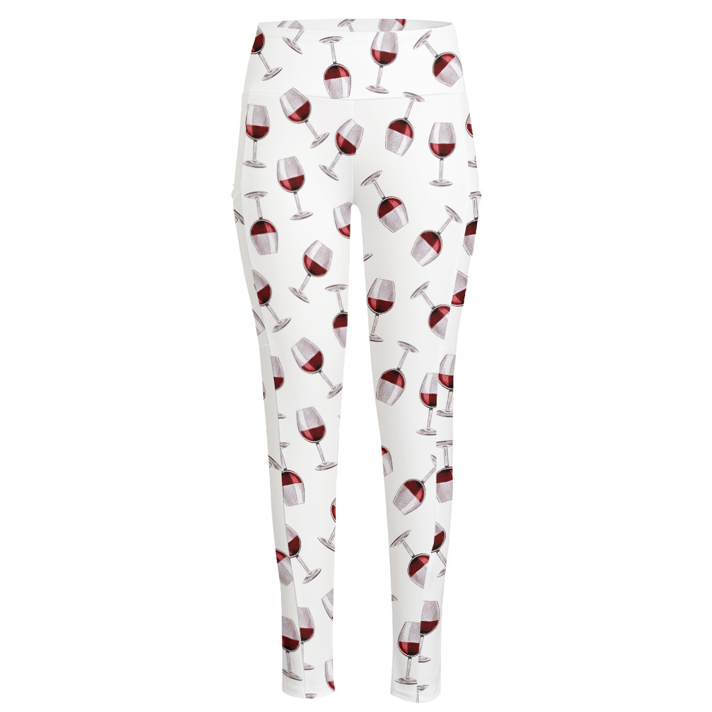 Glasses Of Wine Pattern Print High-Waisted Pocket Leggings