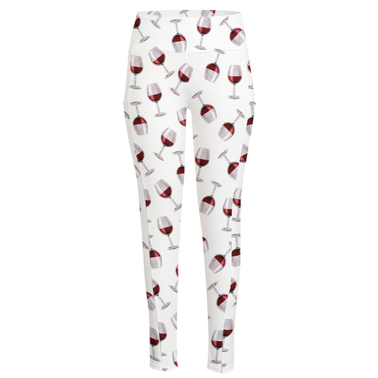 Glasses Of Wine Pattern Print High-Waisted Pocket Leggings