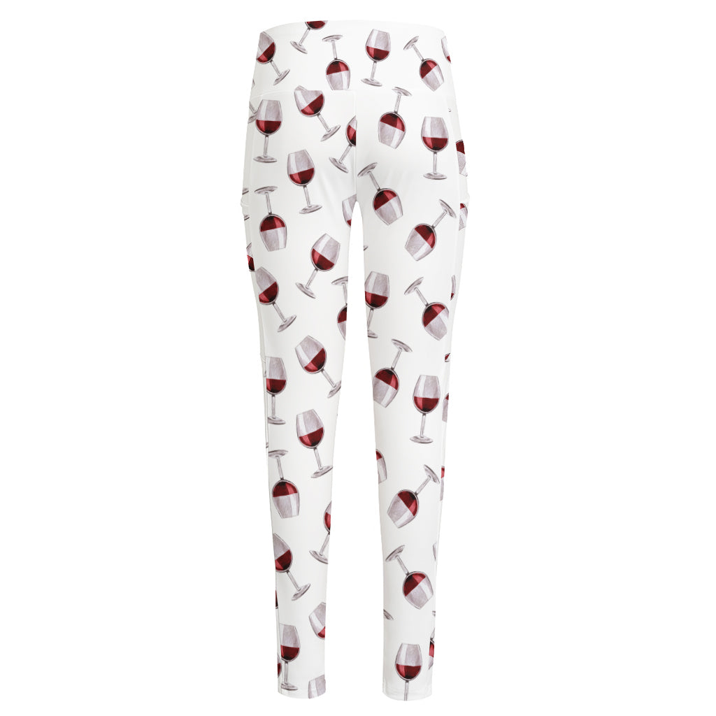 Glasses Of Wine Pattern Print High-Waisted Pocket Leggings