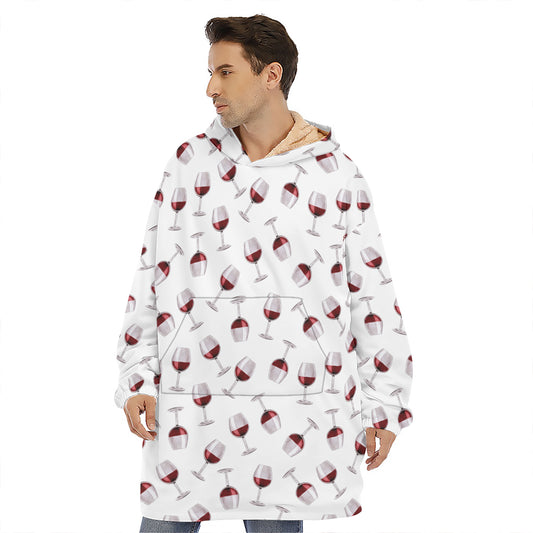 Glasses Of Wine Pattern Print Hoodie Blanket