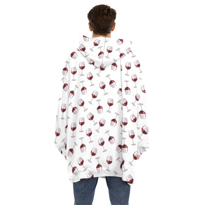 Glasses Of Wine Pattern Print Hoodie Blanket