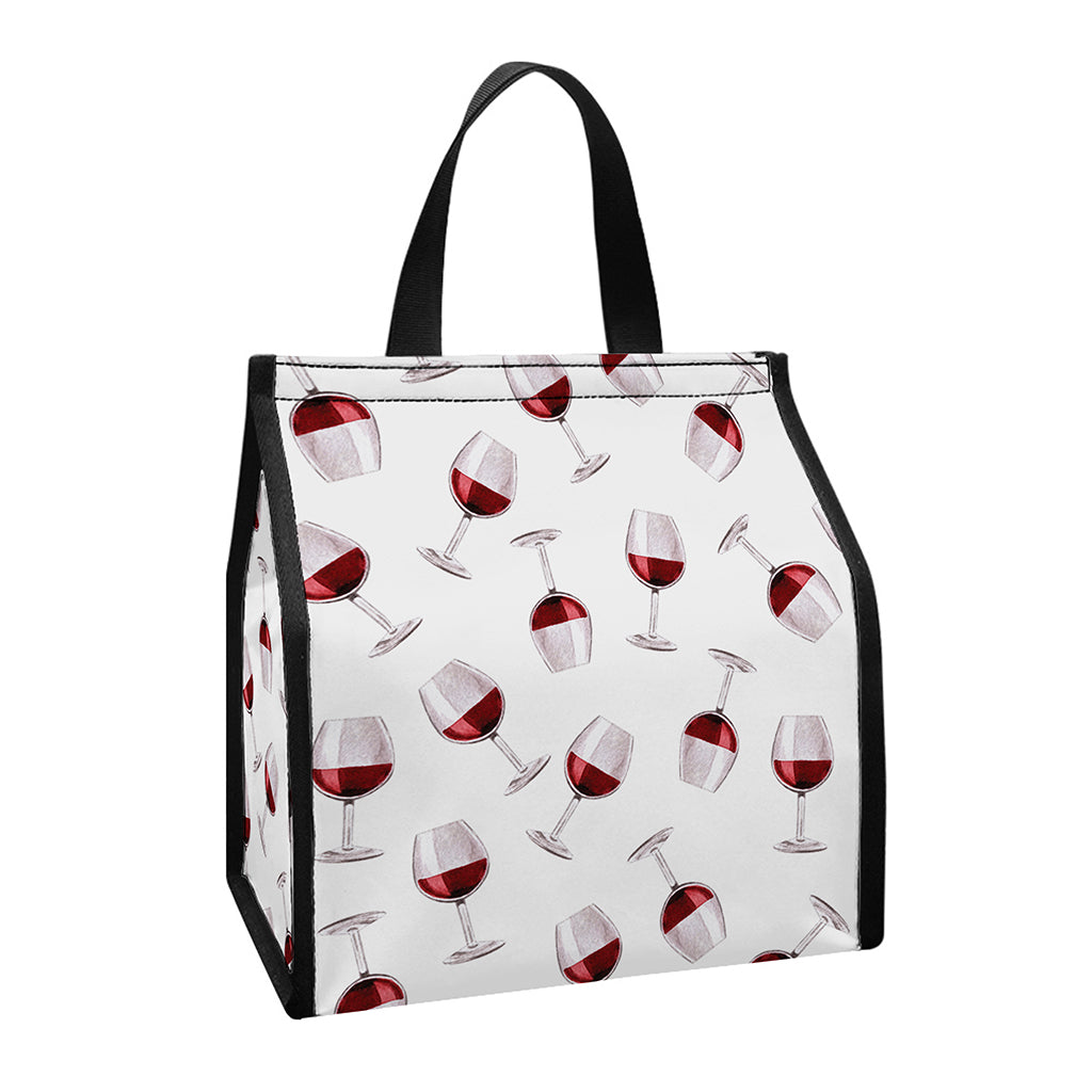 Glasses Of Wine Pattern Print Insulated Lunch Tote