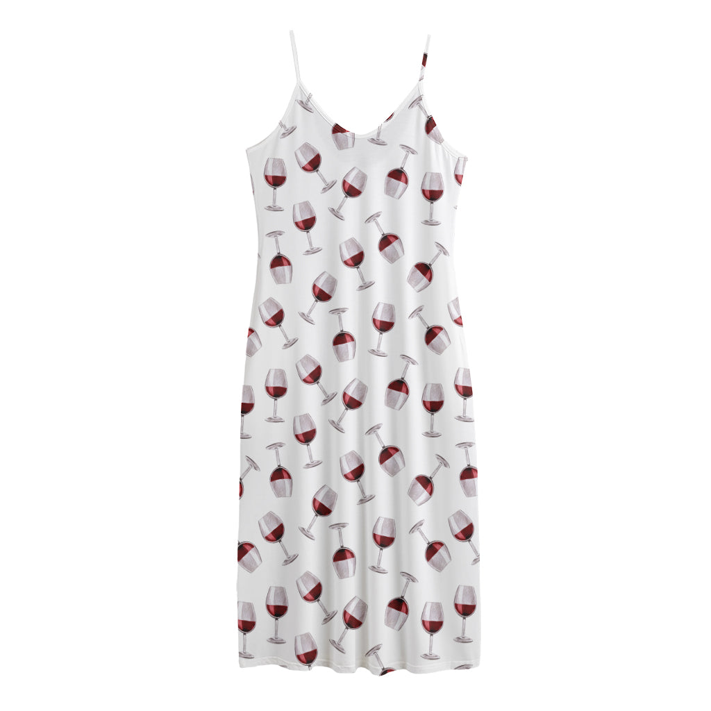 Glasses Of Wine Pattern Print Jersey Midi Cami Dress