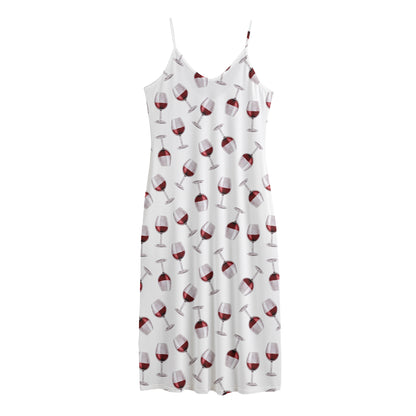 Glasses Of Wine Pattern Print Jersey Midi Cami Dress