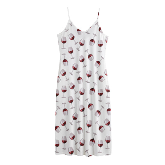 Glasses Of Wine Pattern Print Jersey Midi Cami Dress