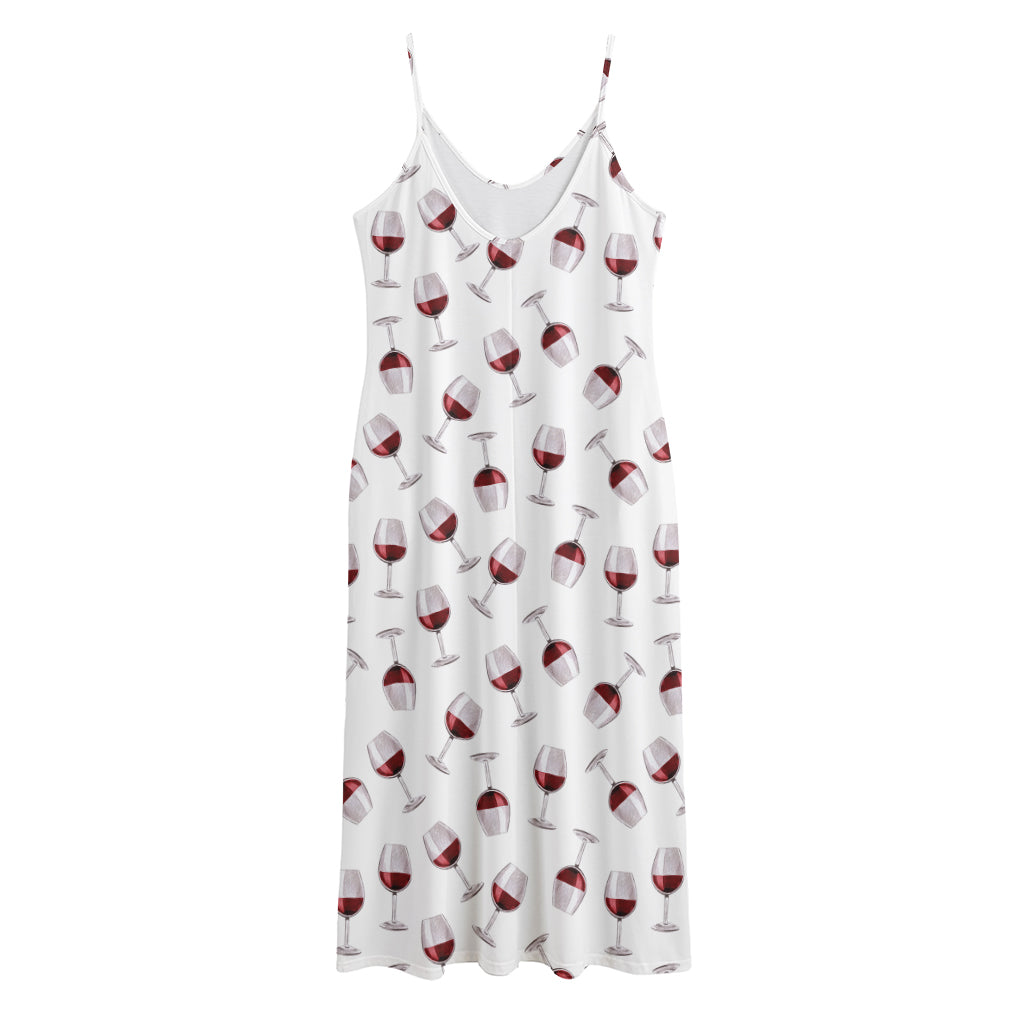 Glasses Of Wine Pattern Print Jersey Midi Cami Dress