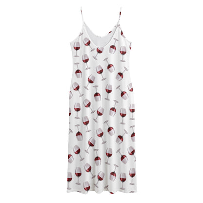 Glasses Of Wine Pattern Print Jersey Midi Cami Dress