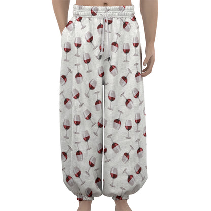 Glasses Of Wine Pattern Print Lantern Pants