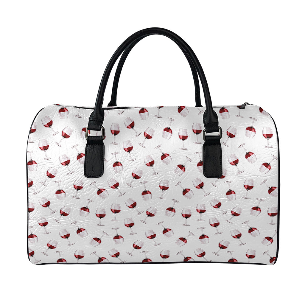 Glasses Of Wine Pattern Print Leather Duffle Bag