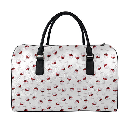 Glasses Of Wine Pattern Print Leather Duffle Bag