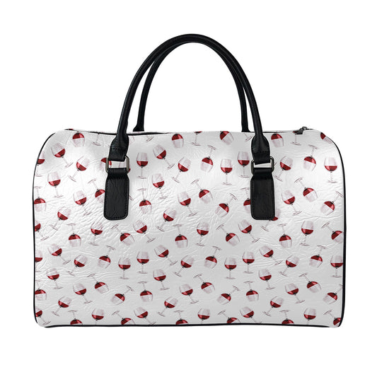 Glasses Of Wine Pattern Print Leather Duffle Bag
