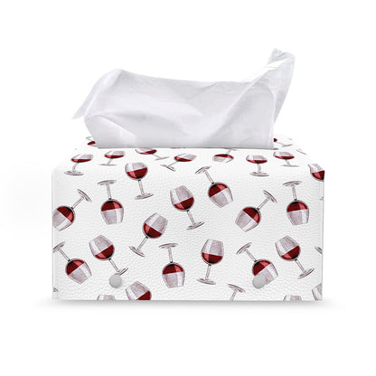 Glasses Of Wine Pattern Print Leather Tissue Box Cover