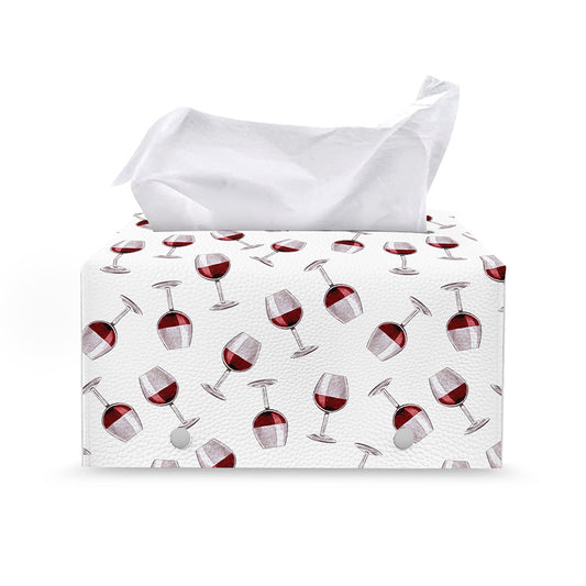 Glasses Of Wine Pattern Print Leather Tissue Box Cover