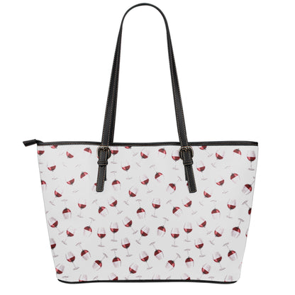 Glasses Of Wine Pattern Print Leather Tote Bag
