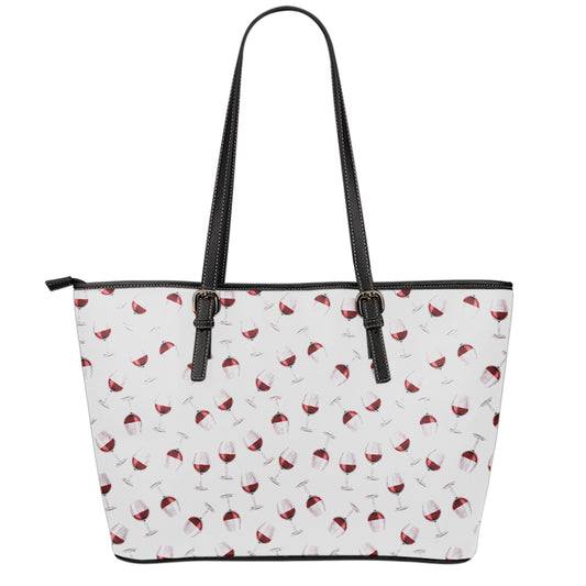 Glasses Of Wine Pattern Print Leather Tote Bag
