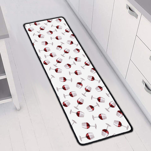 Glasses Of Wine Pattern Print Long Kitchen Mat