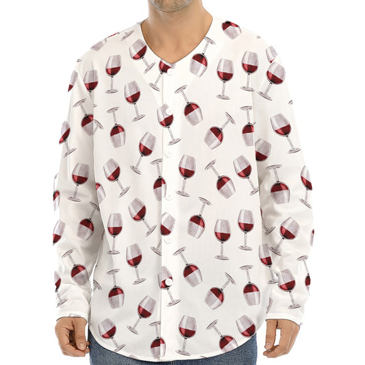 Glasses Of Wine Pattern Print Long Sleeve Baseball Jersey