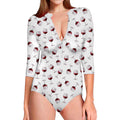 Glasses Of Wine Pattern Print Long Sleeve Swimsuit