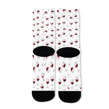 Glasses Of Wine Pattern Print Long Socks