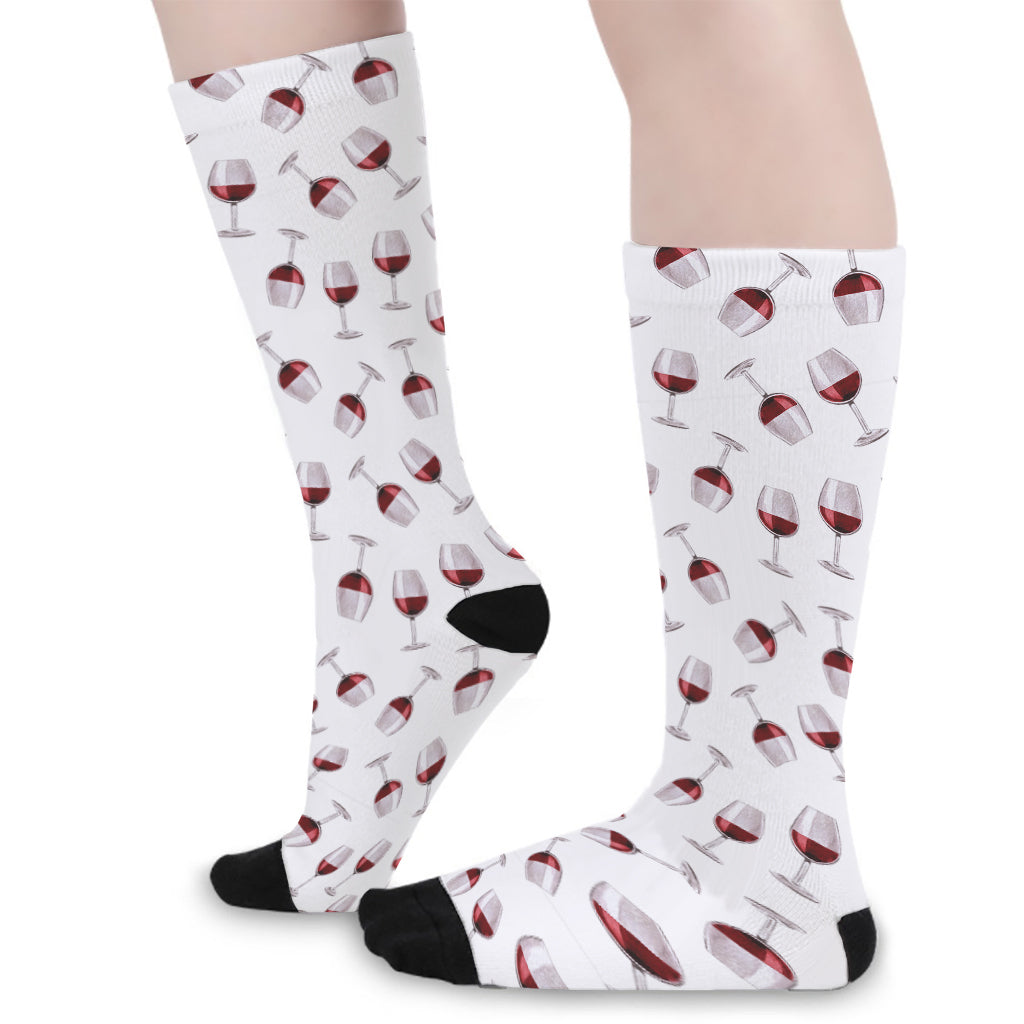 Glasses Of Wine Pattern Print Long Socks