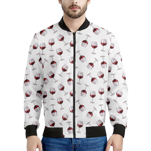 Glasses Of Wine Pattern Print Men's Bomber Jacket