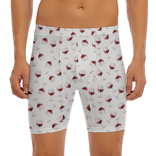 Glasses Of Wine Pattern Print Men's Long Boxer Briefs