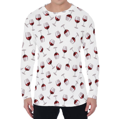 Glasses Of Wine Pattern Print Men's Long Sleeve T-Shirt