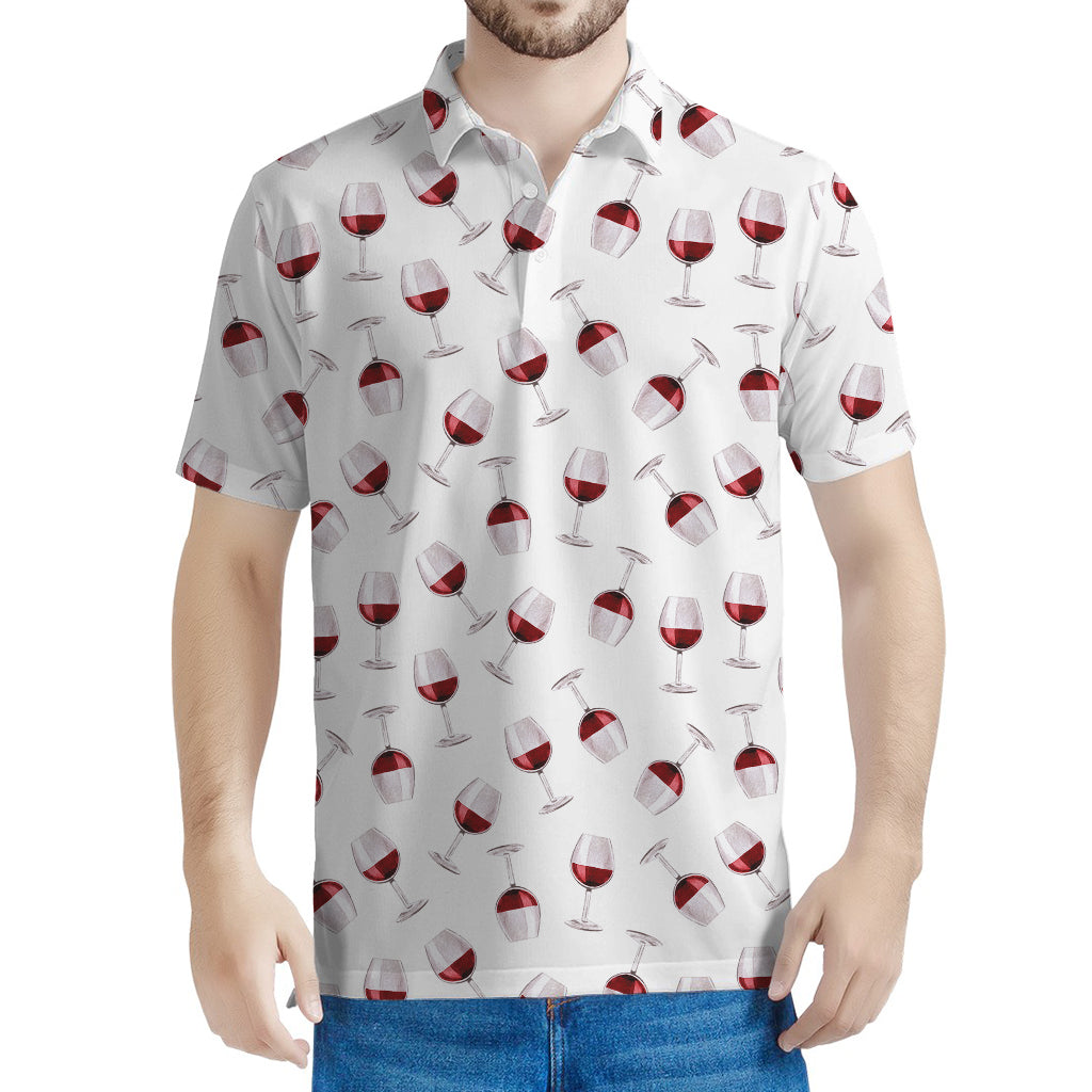 Glasses Of Wine Pattern Print Men's Polo Shirt