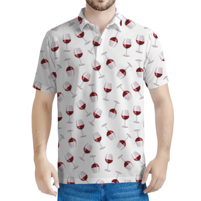 Glasses Of Wine Pattern Print Men's Polo Shirt