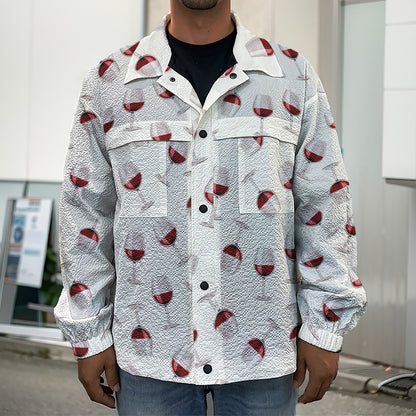 Glasses Of Wine Pattern Print Men's Shirt Jacket