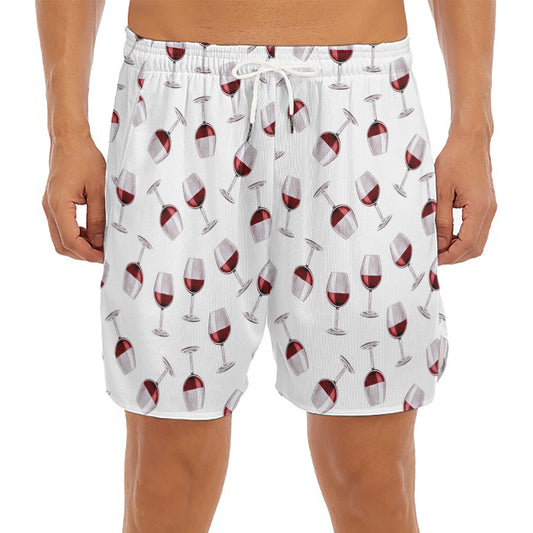 Glasses Of Wine Pattern Print Men's Split Running Shorts