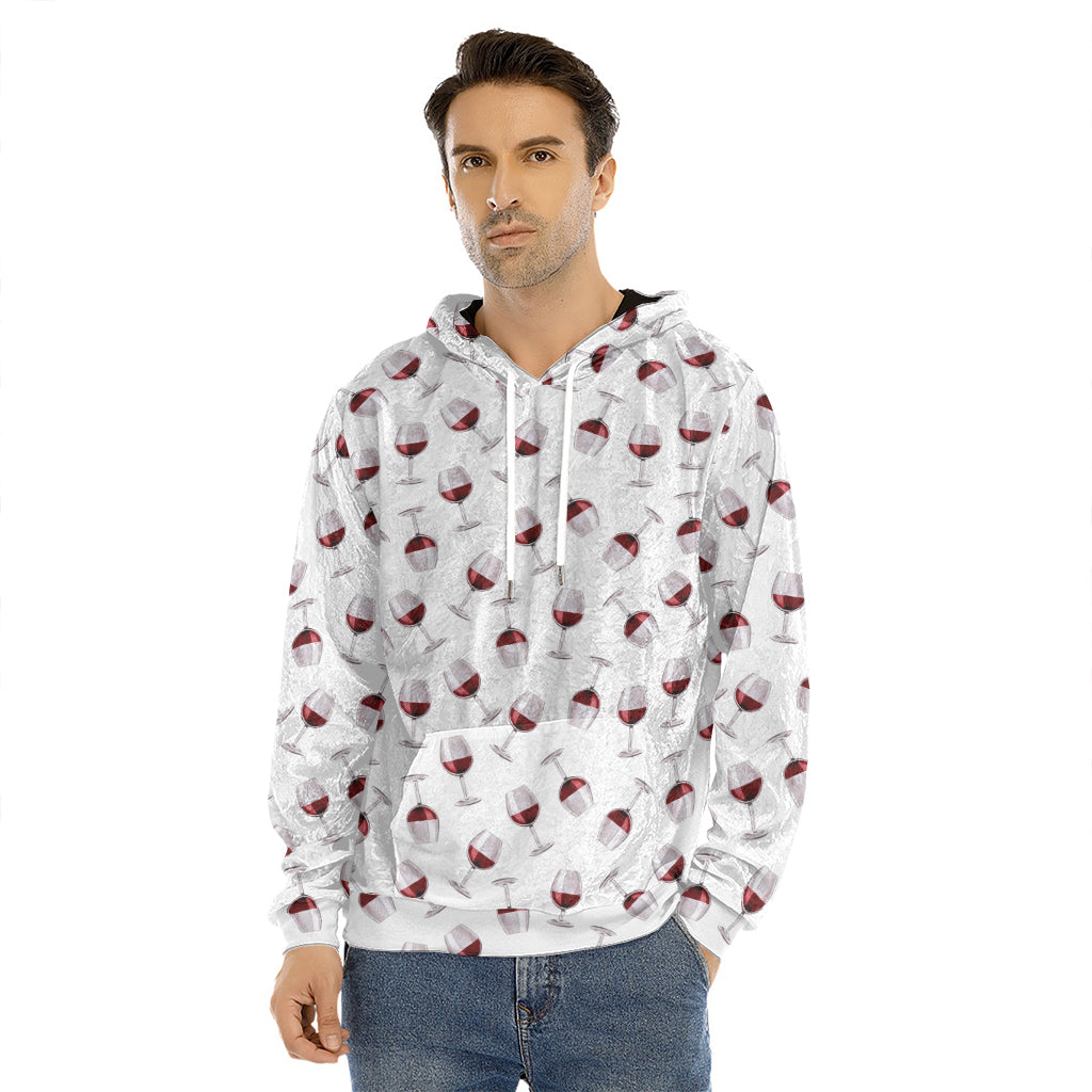 Glasses Of Wine Pattern Print Men's Velvet Pullover Hoodie