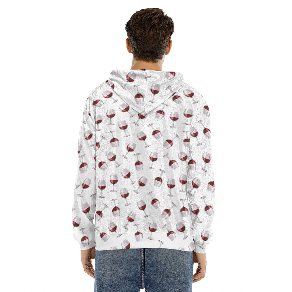Glasses Of Wine Pattern Print Men's Velvet Pullover Hoodie