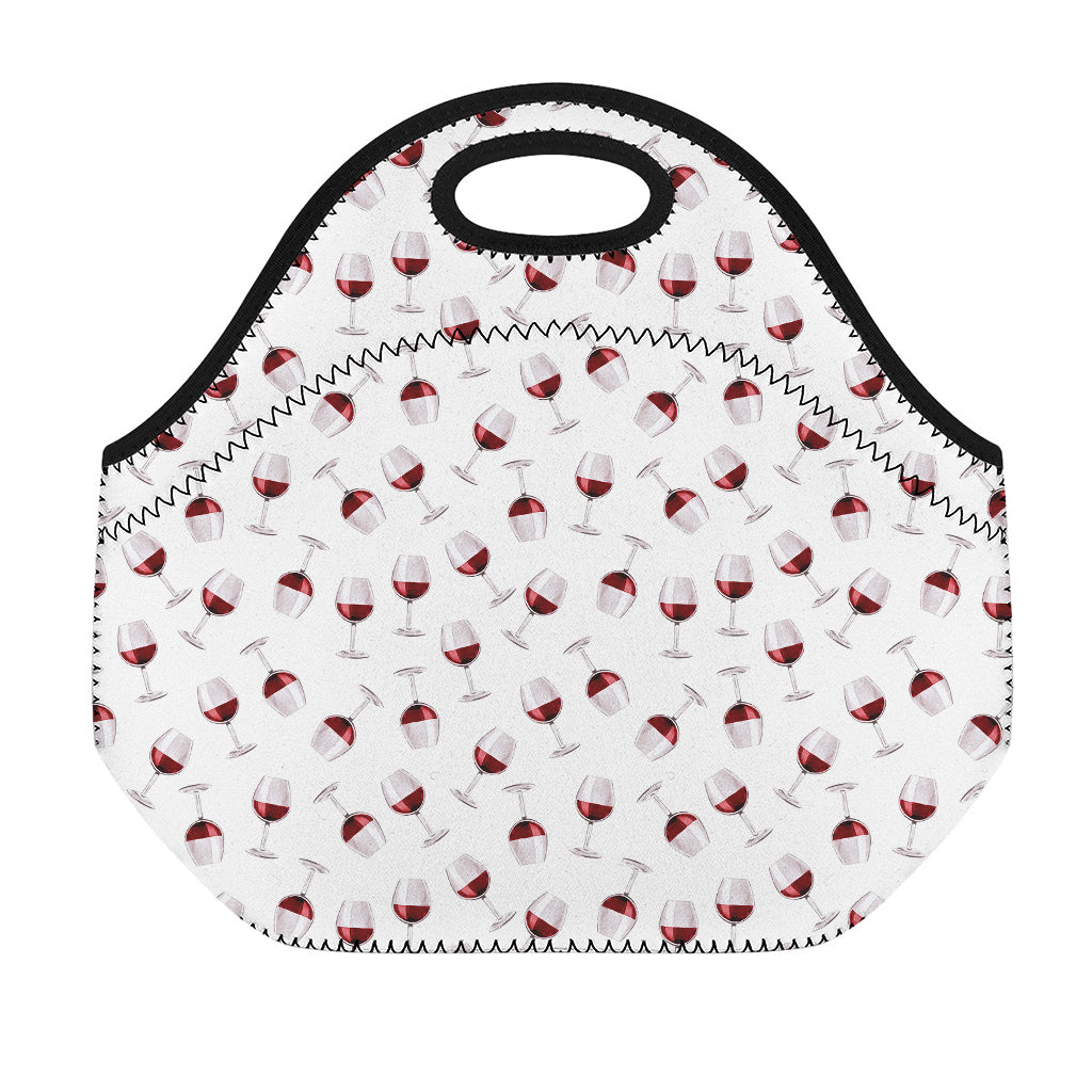Glasses Of Wine Pattern Print Neoprene Lunch Bag
