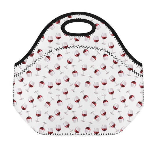 Glasses Of Wine Pattern Print Neoprene Lunch Bag